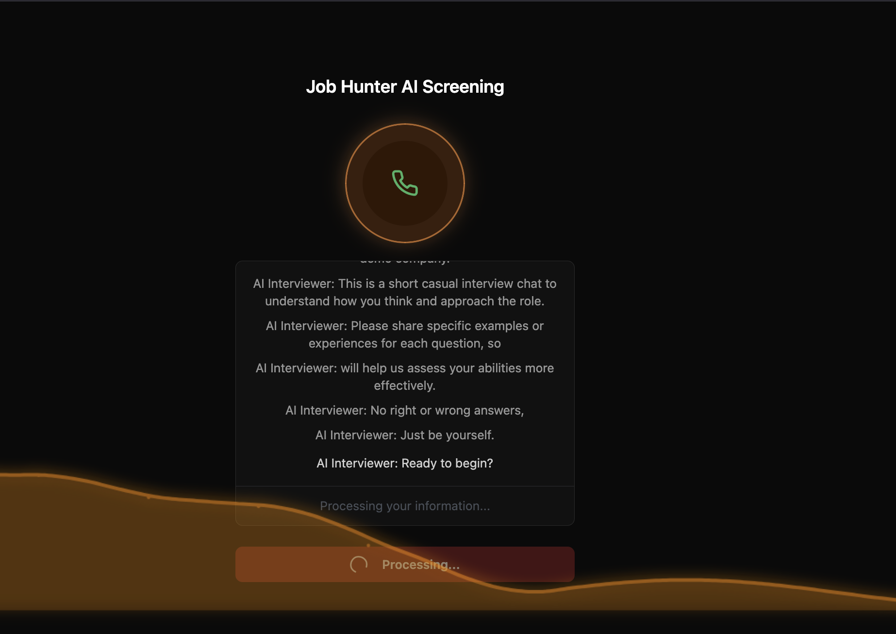 Akaza AI recruitment screening interface showing a Voice AI interview workflow in progress